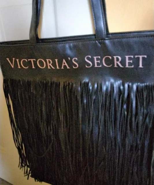Victoria's Secret Limited Edition Black Faux Leather Flirty Fringe Tote Bag  *NWT 