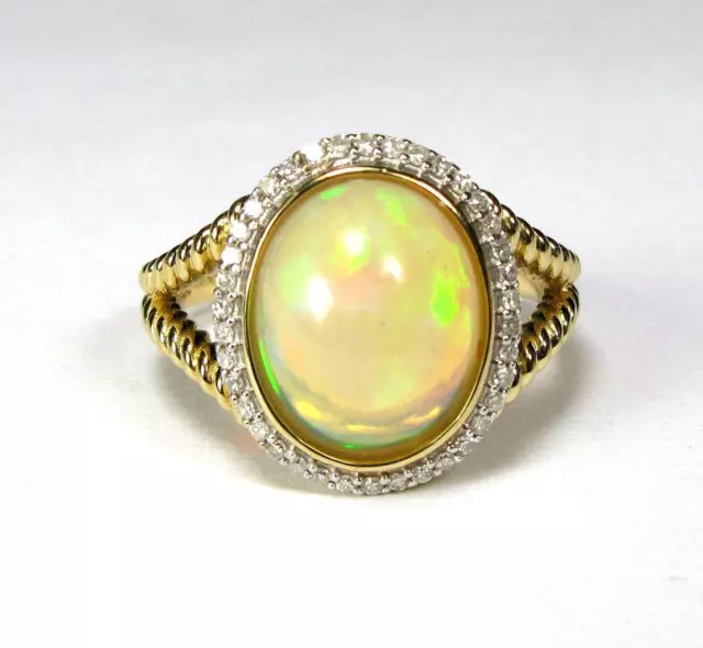 ESTATE 3.44CT COLOR Play Opal with Diamond Halo Cocktail Ring 14K ...
