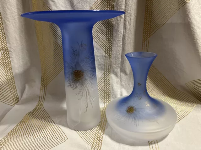 Vintage 2 Set Zwiesel German Hand blown Satin Splatter Flash Color Glass Vases