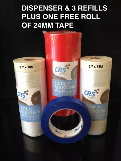 3 x ROLLS PAINTING MASKING FILM DISPENSER TAPE PLASTIC DROP SHEET 2.7 X 18M