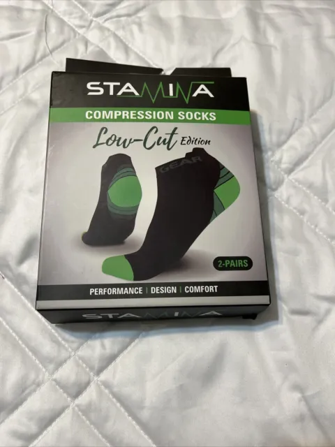 Physix Gear Sport Stamina Compression Socks Low Cut 2 Pairs Black/Green S/M