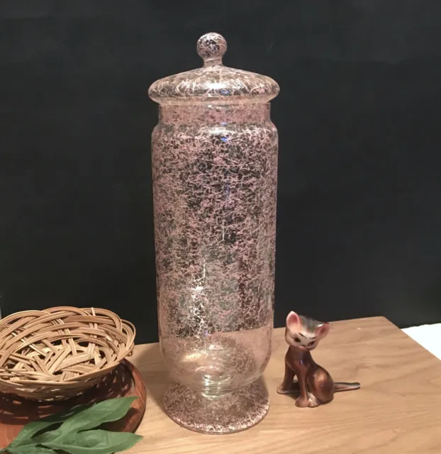 Vintage Pink Spaghetti Glass Apothecary Jar Candy Jar, Mid Century 1960s