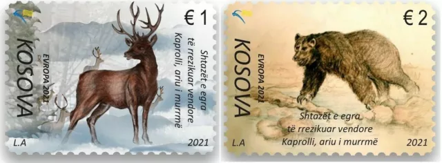Kosovo Stamps 2021. CEPT Europa 2021: Endangered wildlife. Fauna. Set MNH
