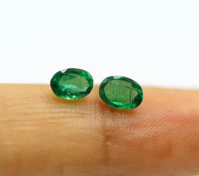 Top Luster Natural Dark Green Emerald Loose Oval Cut Untreated 0.74 Ct Pair Gem