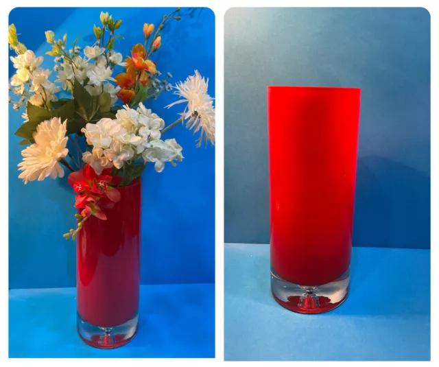 Vintage Scandinavian Cranberry Glass Suspended Bubble Base Vase [10-inches Tall]