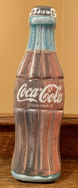 Vintage 1995 Collectible 9.5” COCA COLA Bottle Shaped Tin Box: Hinged Lid