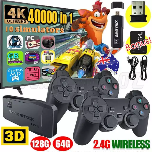 41000+ 4K HDMI TV Video Game Stick Retro Gaming Console w/2 Wireless Controller