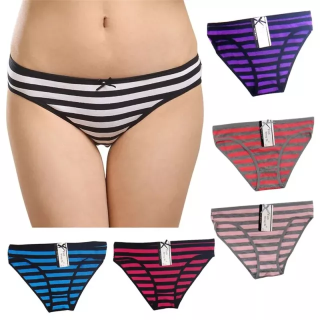 6 Pack Women's Cotton Underwear Ladies Striped Sexy Briefs Panties Knickers UK