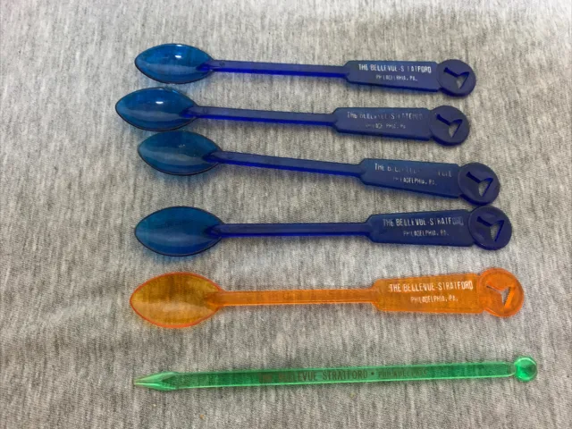 Vintage The Bellevue Stratford Philadelphia, PA Plastic Swizzle Spoon Stirrers