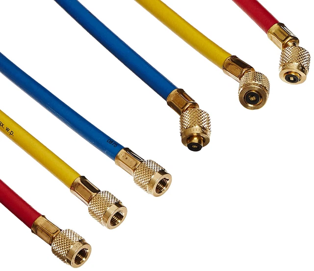 Yellow Jacket 21985 plus II Hose Standard 1/4" Flare Fittings, 60", Red/Yellow/B