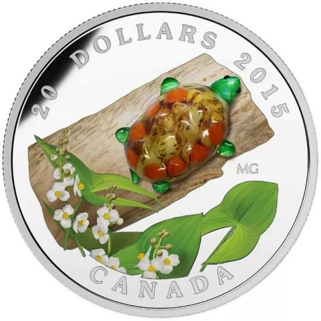 1 Oz Silver Coin 2015 $20 Canada Murano Glass Turtle Broadleaf Arrowhead Flower 2