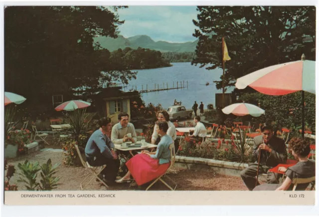 Derwentwater from Tea Gardens, Keswick.  Sanderson & Dixon Postcard (P4075)