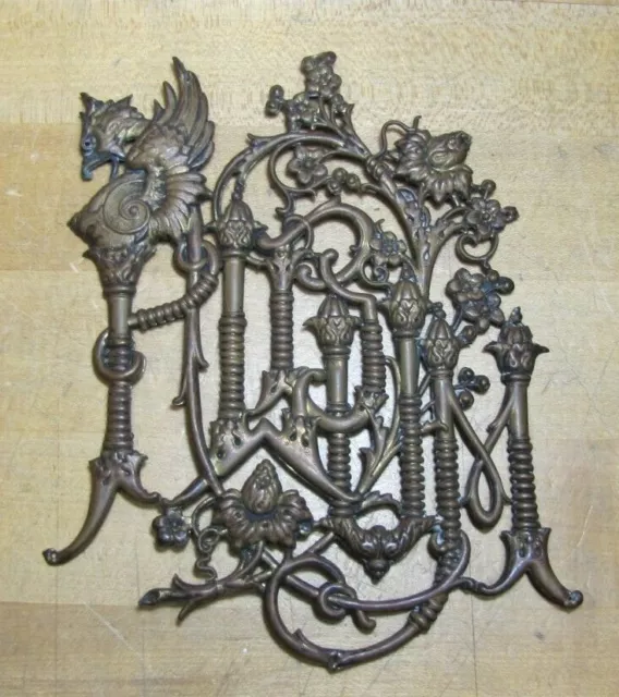 Antique Griffin Winged Monster Beast Torches Flowers Brass Ornamental Decorative