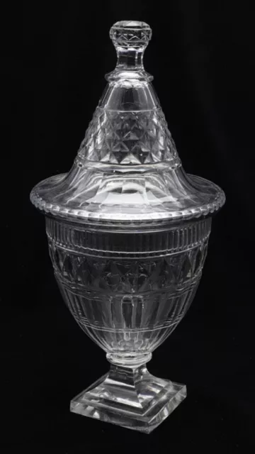 Fine Early 19thC Anglo Irish Cut Glass Covered Urn Sweetmeat Jar / Bonbonniere