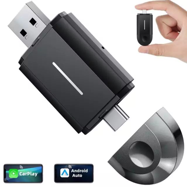 2 in 1 Wireless Apple CarPlay Android Auto Adapter Wi-Fi BT5.0 Type-C/USB Dongle