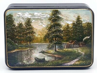 Fedoskino Russian Lacquer Box Summer landscape by artist Smirnova Hand made