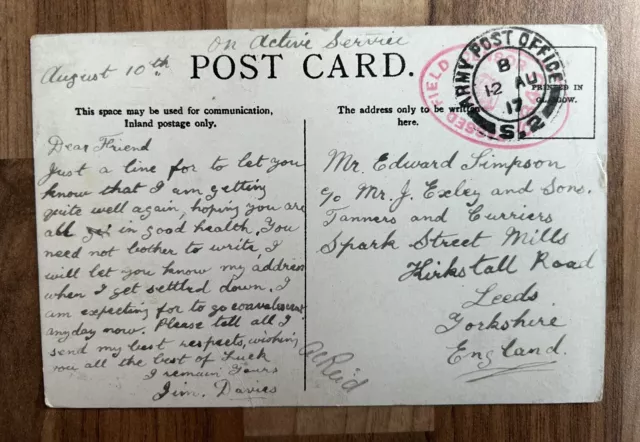 WW1 Postcard. OAS. Passed By Censor. Arran, Scotland. Sent To Leeds 1917.