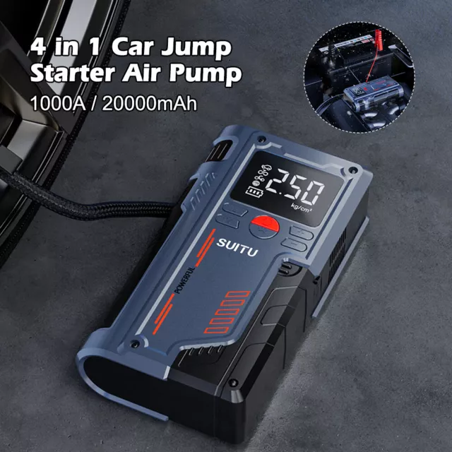 1000A Portable Car Jump Starter 20000mAh Power Bank Air Compressor Tire Inflator