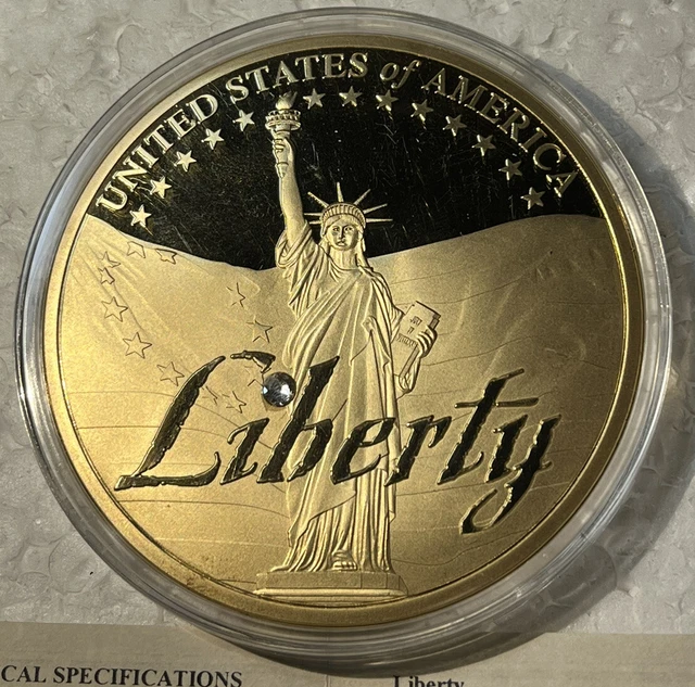 American Mint 24k gold Layered Symbol of Freedom “Liberty” Coin w/ Swarovski Crs
