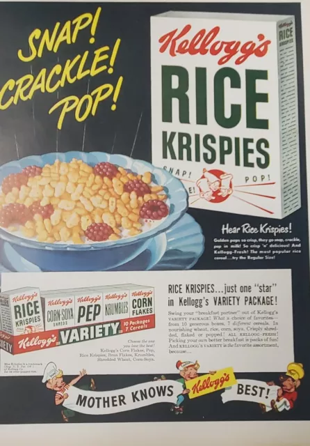 Ad Rice Krispies Cereal Kelloggs Snap Crackle Pop Food 1949 Print Advertisement