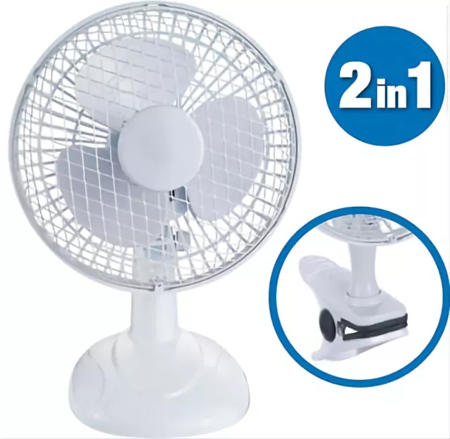 2 in 1 Clip on Desk Portable Fan Air Cooling Home Office Table 6 inch