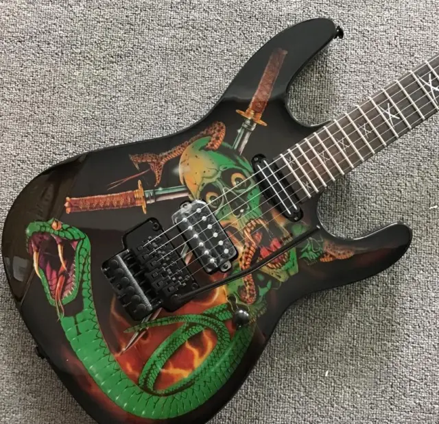 Custom ST Electric Guitar Black Skull Snake 24 Frets FR bridge free shipping