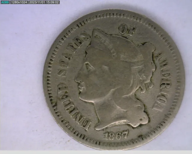 1867 three cent nickel (45-429 11m3)