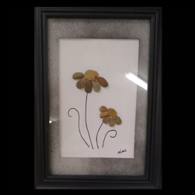 Partial Flower Pebble Art by Mimi 5 x 7 Petals Missing Framed Wall Home Decor