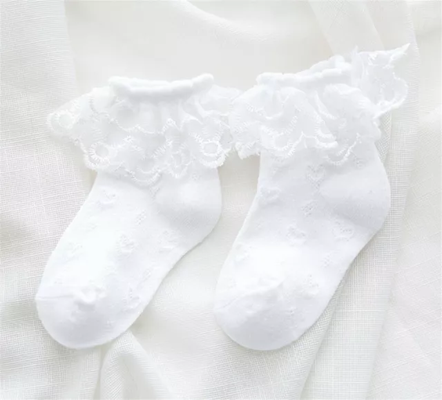 Kids Children baby Girls Lace Frilly Ruffle Formal Dress short White Socks 0-8yr