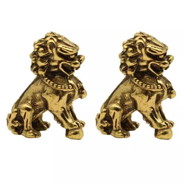 2 Pcs Lion Model Ornaments Car Key Holder Animal Decor Chinese Figurine Chain