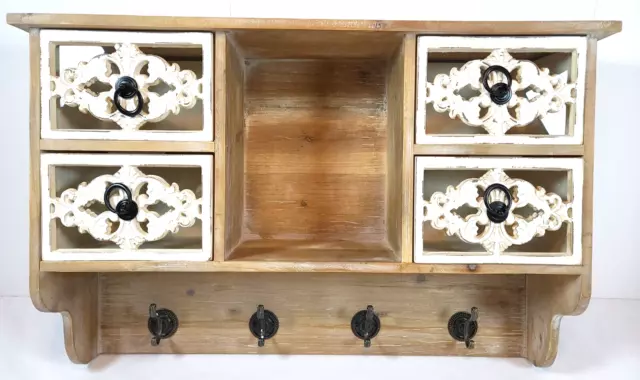 Maoname Coat Rack Rustic Farmhouse Wall Mounted 4 Hooks 4 Draws New Original Box