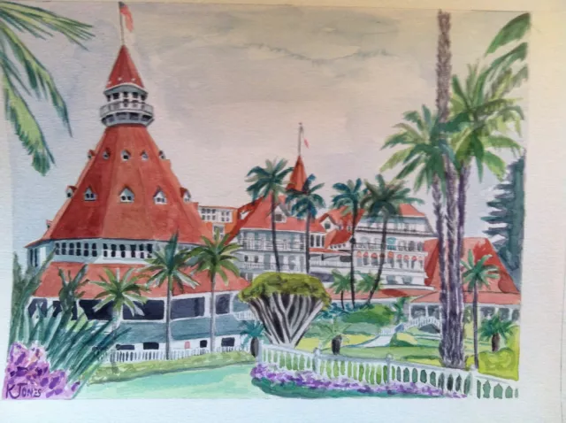 Sale HOTEL DEL CORONADO Watercolor Painting San Diego California art victorian