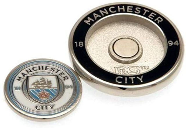 MANCHESTER CITY FC Rigide Émail Duo GOLF BALL MARKER En Clam Coque EUR