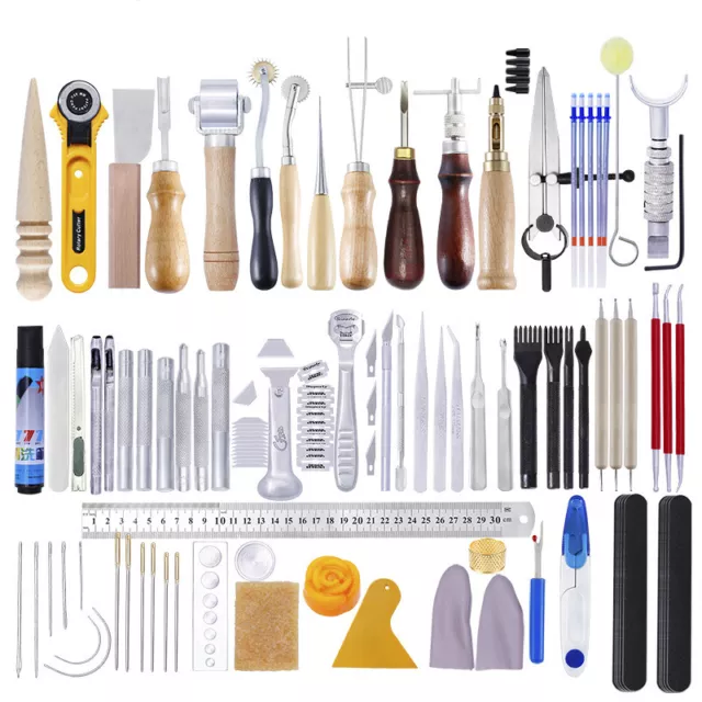 Kit de herramientas artesanales de cuero costura manual punzón talla trabajo silla de montar hazlo tú mismo