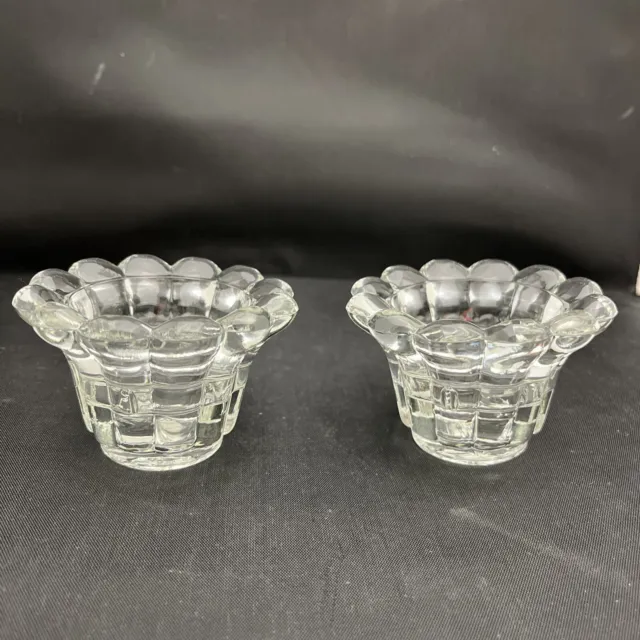 Vintage KIG Malaysia Candle Holders Votive and Taper Clear Glass Set of 2
