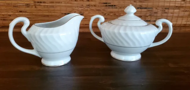 Vintage Harmony House Platinum sugar bowl and creamer Fine China made in Japan