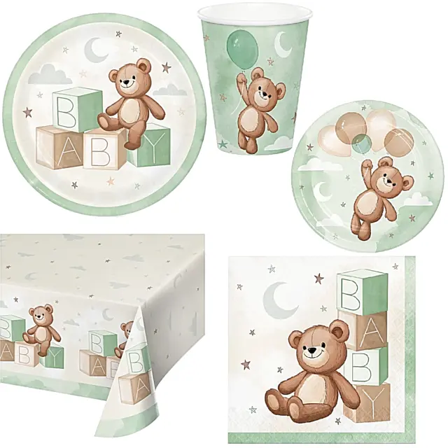 Teddy Party Tableware Plate Cup Napkin Baby Kids Birthday Bear Table Display Set