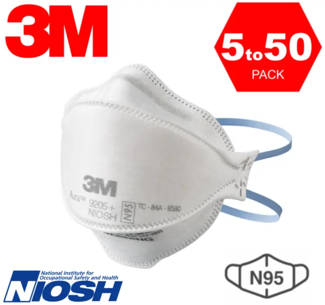 3M Aura 9205+ N95 NIOSH Protective Disposable Face Mask: CDC Approved Respirator