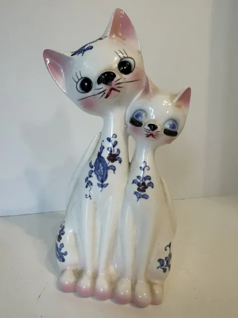MCM Long Neck Cats Ceramic Pottery 9" Handpainted Vtg* Repair In Picture