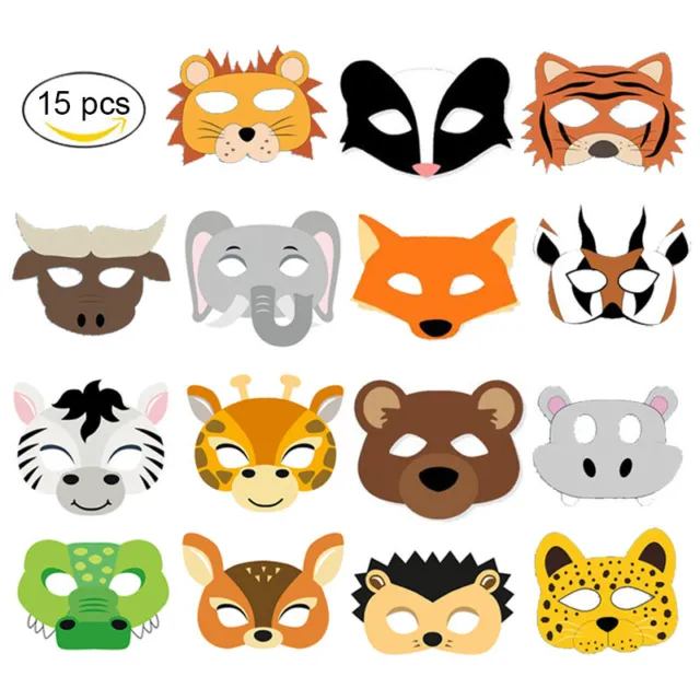 15pcs Animal Mask Jungle Party Decor Baby Shower Favors Kids Mask Suppl-wf