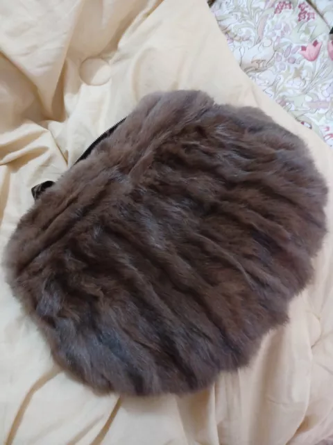 Vintage Fur Hamd Muff Warmer Velvet Pocket Back