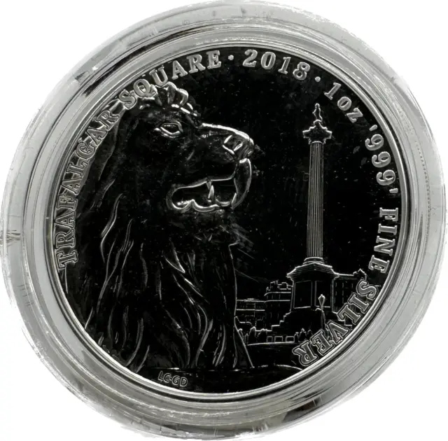 Coin 999 Fine Silver 1oz Trafalgar Square 2018 £2 Capsuled