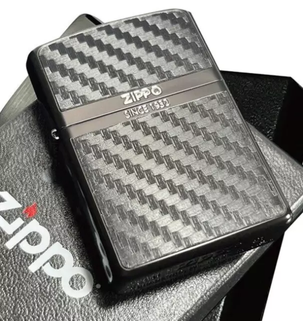 Zippo Oil Lighter Logo Gold Carbon Black Brass Etching Regular Case Japan