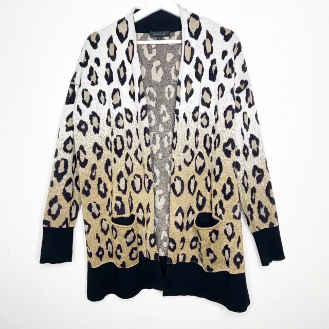 Ann Taylor Ombre Leopard Animal Print Pocketed Gold Metallic Cardigan M