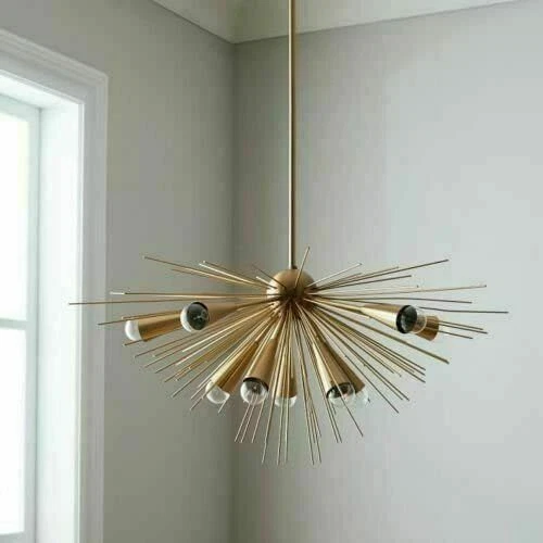 Sputnik Brass Urchin Mid Century Chandelier Modern Brass Spike Ceiling Fixture