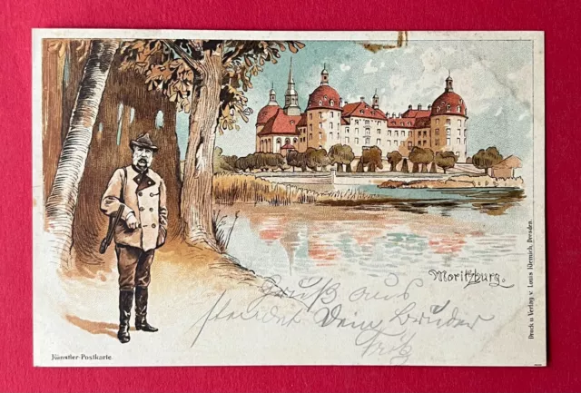 Litho AK MORITZBURG 1899 Jagdschloss mit König Albert von Sachsen     ( 132025