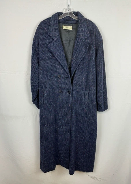 VINTAGE JIMMY HOURIHAN Donegal Tweed Coat Herringbone Blue Size 10
