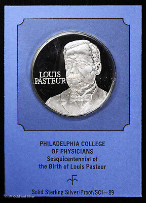 .925 Sterling Silver Franklin Mint Medal | Louis Pasteur Sesquicentennial