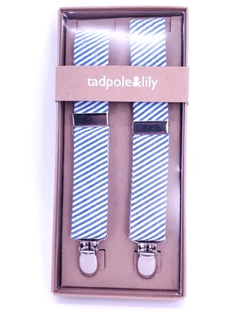 Tadpole & Lily Kids Spencer Suspenders Large Blue & White Striped Wedding Braces