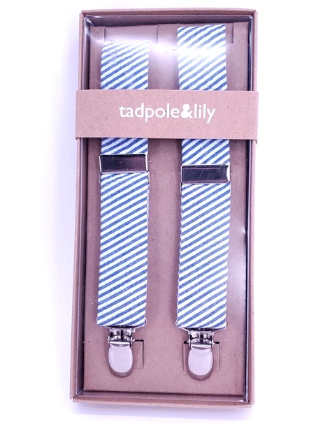 Tadpole & Lily Kids Spencer Suspenders Large Blue & White Striped Wedding Braces
